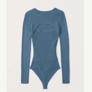 Abercrombie Cut Out Blue Long Sleeve Ribbed Bodysuit
